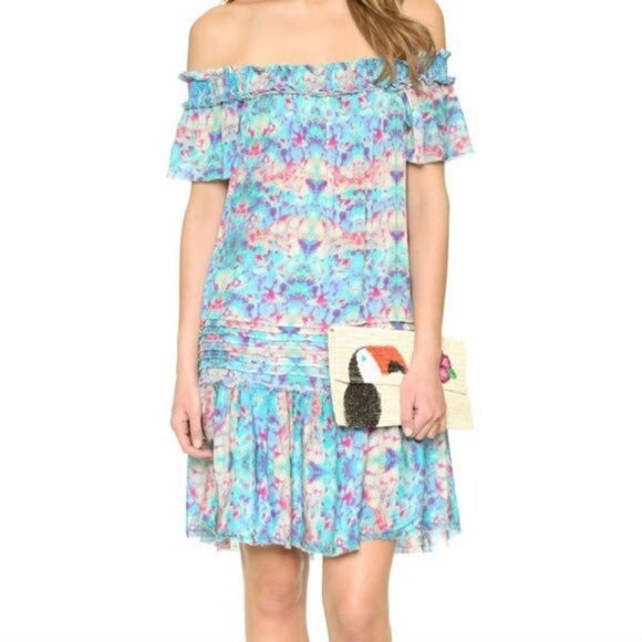 NWT Anthropologie Pepin  Willa Watercolor Ruched Shoulder Boho Mini Dress - Picture 3 of 12